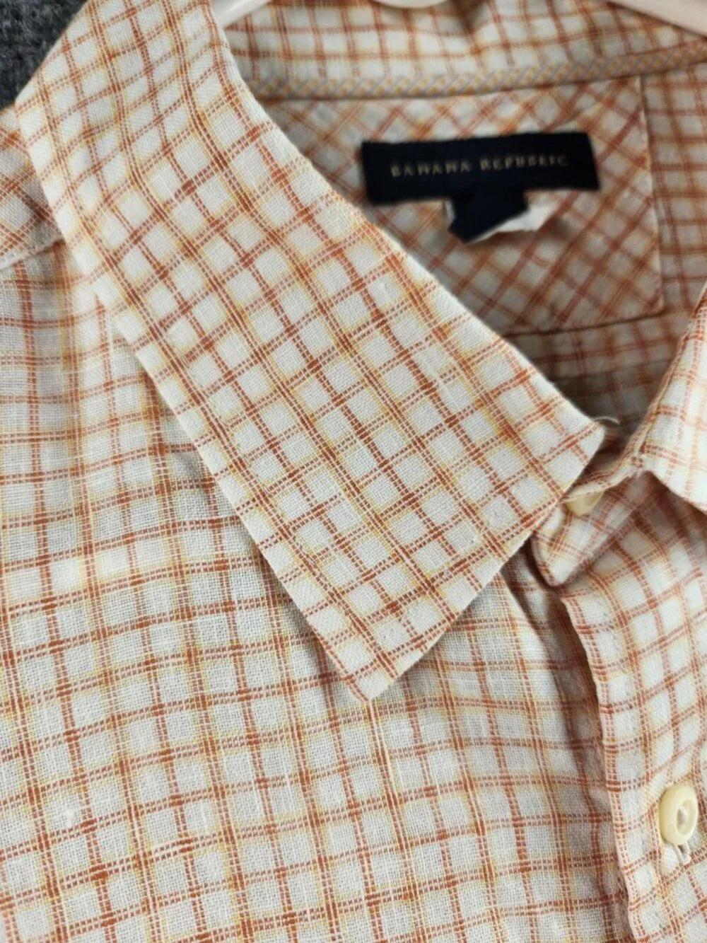 Banana Republic 17-17.5 XL Yellow Orange Plaid Long Sleeve Button Up Shirt Men